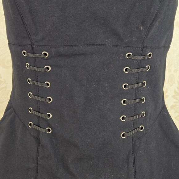 Bebe Size 2 Black Strapless Mini Dress Peplum Corset Look Bodycon Sexy Party - Picture 4 of 13